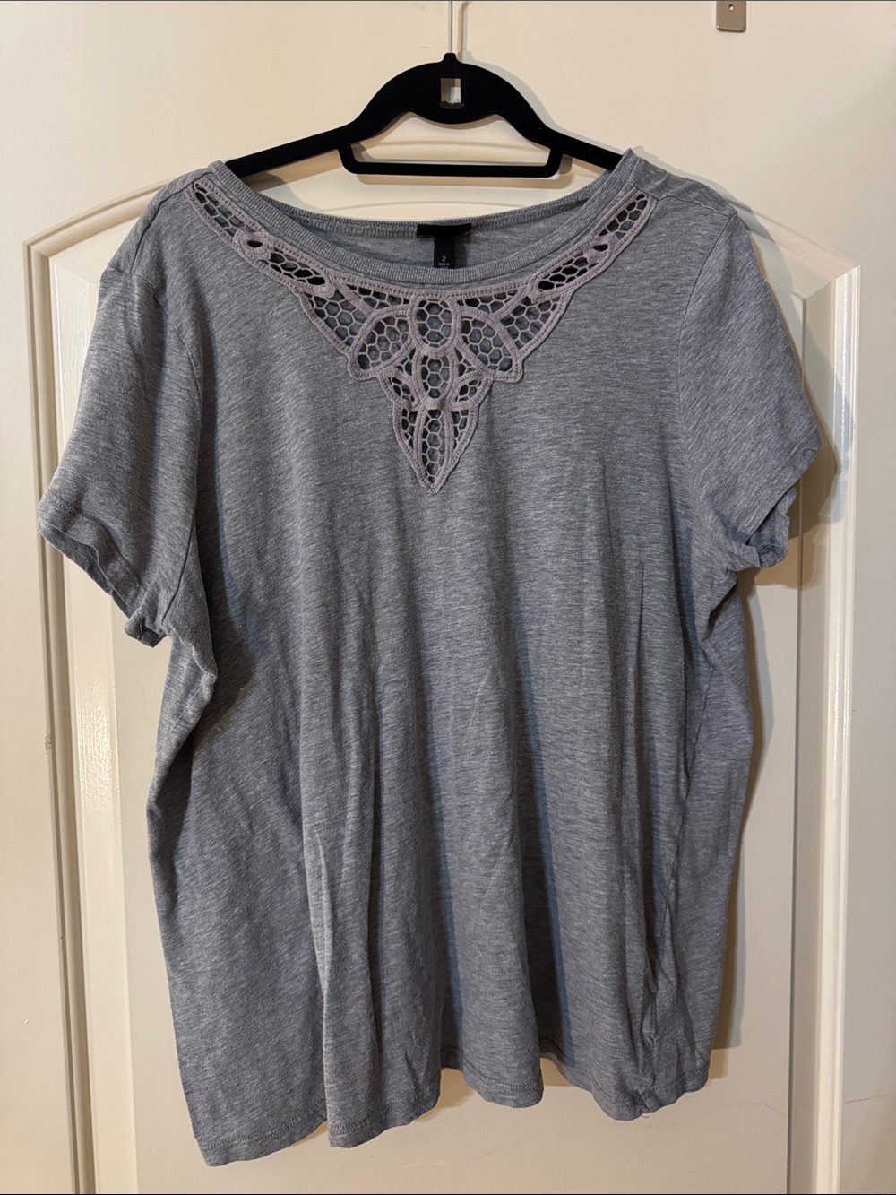 torrid Gray Short-Sleeve Tee Shirt with Crochet Lace Yoke 2X